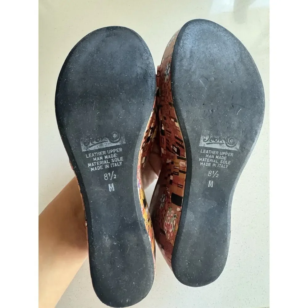 Vintage Icon Gustav Klimt The Kiss Wearable Art Platform Wedge Sandals 8.5 Italy